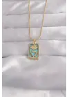  Altın  Zirkon Taşlı Mavi Mineli Taçlı Kalp Figür Tarot Çelik Kolye