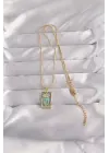  Altın  Zirkon Taşlı Mavi Mineli Taçlı Kalp Figür Tarot Çelik Kolye