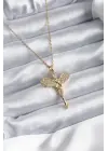  Altın  Zirkon Taşlı Melek Model  Çelik Kolye