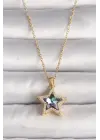  Altın  Zirkon Taşlı Mor Yıldız Model  Çelik Kolye