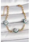 316L Çelik Gold Renk Zirkon Taşlı Nazar Boncuk Model Kadı Bileklik