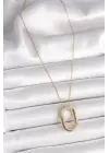  Altın  Zirkon Taşlı Oval Model  Çelik Kolye