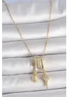 316L Çelik Gold Renk Zirkon Taşlı Sallantı Ay Yıldız Figür Charm Kadın Kolye