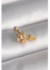 316L Çelik Gold Renk Zirkon Taşlı Sallantı Kalp Detay Tragus Piercing