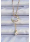  Altın  Zirkon Taşlı Sallantılı Ay Figür Çelik Kolye