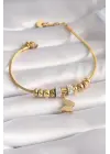 316L Çelik Gold Renk Zirkon Taşlı Simli Kelebek Figür Kadın Bileklik