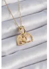  Altın  Zirkon Taşlı Sonsuzluk Kalp Figür Charm Model  Çelik Kolye