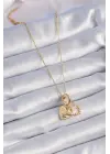  Altın  Zirkon Taşlı Sonsuzluk Kalp Figür Charm Model  Çelik Kolye