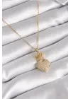  Altın  Zirkon Taşlı Taçlı Kalp Model  Çelik Kolye