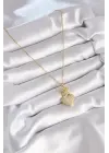  Altın  Zirkon Taşlı Taçlı Kalp Model  Çelik Kolye