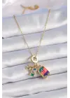  Altın  Zirkon Taşlı Uçak Bavul Figür Charm Model  Çelik Kolye