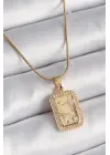  Altın  Zirkon Taşlı Yıldız İşleme Madalyon  Çelik Kolye