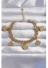 316L Çelik Gold Renk Zirkon Taşlı Yonca Model Bileklik