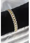 316L Çelik Gold ve Gümüş Renk 9 mm Kalınlık Erkek Bileklik