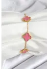 316L Çelik Gold Zincir Pembe Yonca Renk Bileklik