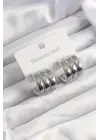   Gümüş 3lü Görünüm Bombe Model Yarım Halka Küpe
