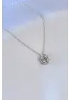  Gümüş  Açılır Yonca Model Zirkon Taşlı  Çelik Kolye