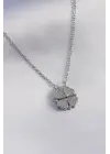  Gümüş  Açılır Zirkon Taşlı Yonca Model  Çelik Kolye