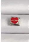 316L Çelik Gümüş Renk Best Man Yazılı Kırmızı Kalp İşlemeli Nomination Charm