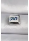 316L Çelik Gümüş Renk Beyaz Mavi Love Yaz İşlemeli Nomination Charm
