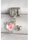 316L Çelik Gümüş Renk Beyaz Mineli Kalp Model Nomination Charm