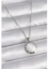  Gümüş  Beyaz Sedefli Daire Model  Çelik Kolye