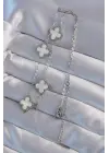  Gümüş  Beyaz Sedefli Yonca Çelik Kolye