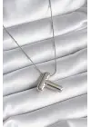  Gümüş  Bubble T Harf Model  Çelik Kolye
