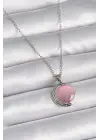  Gümüş  Daire Pembe Sedefli Model  Çelik Kolye