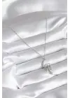  Gümüş  Hilal Figür Zirkon Taşlı Yıldız Detay  Çelik Kolye