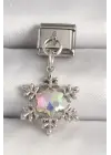 316L Çelik Gümüş Renk Hologram Mineli Kar Tanesi Model Nomination Charm