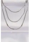  Gümüş  İtalyan Zincir Çoklu Çelik Kolye