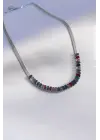  Gümüş  İtalyan Zincir Model li Zirkon Taşlı  Çelik Kolye