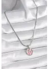  Gümüş  İtalyan Zincir Pembe Çiçek Madalyon Model  Çelik Kolye
