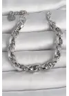 316L Çelik Gümüş Renk Kalın Zincir Model Kadın Bileklik