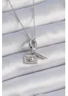  Gümüş  Kalp Detay Mektup Figür Charm Model  Çelik Kolye