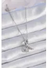  Gümüş  Kalp Detay Mektup Figür Charm Model  Çelik Kolye