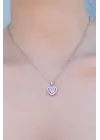 316L Çelik Gümüş Renk Kalp Model Zirkon Taşlı Kadın Kolye