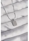  Gümüş  Kare Charm Model Çelik Kolye