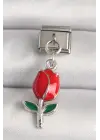 316L Çelik Gümüş Renk Kırmızı Gül Model Nomination Charm