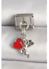 316L Çelik Gümüş Renk Kırmızı Kalp Eros Model Nomination Charm