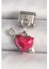 316L Çelik Gümüş Renk Kırmızı Kalp ve Ok Model Nomination Charm