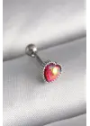 316L Çelik Gümüş Renk Kırmızı Mineli Kalp Tragus Piercing