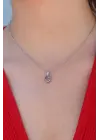  Gümüş  Kristal Kalp Figür  Çelik Kolye