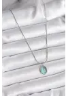  Gümüş  Mavi Kedi Gözü Sedefli Oval Model  Çelik Kolye
