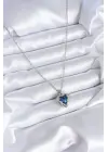  Gümüş  Mavi Kristal Kalp Model Zirkon Taşlı  Çelik Kolye