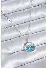  Gümüş  Mavi Kristal Taşlı Balina Model  Çelik Kolye
