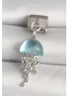 316L Çelik Gümüş Renk Mavi Mineli Deniz Anası Model Nomination Charm