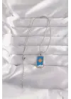  Gümüş  Mavi Mineli Güneş Model Tarot Çelik Kolye