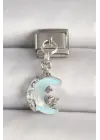 316L Çelik Gümüş Renk Mavi Mineli Hilal Model Zirkon Taş Detay Nomination Charm